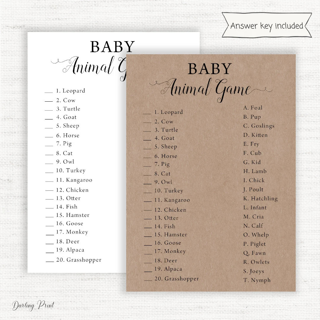 Baby Animal Game Baby Shower, Name That Baby Printable Baby Shower Games, Rustic Guess Baby Anima... | Etsy (US)