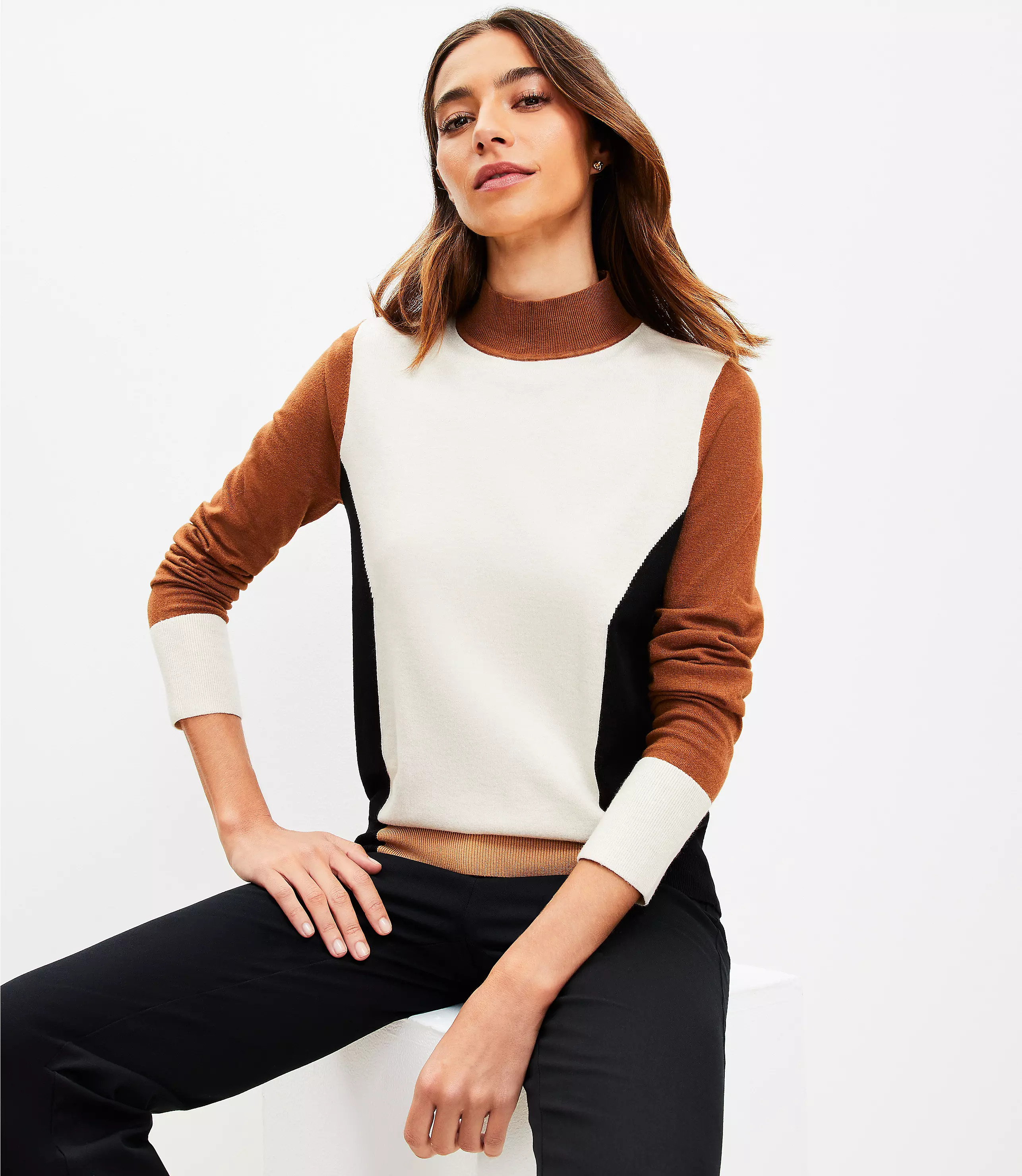 Colorblock Mock Neck Sweater | LOFT