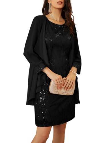 GRACE KARIN Black Sequin Dress Women's Two Piece Crew Neck Tank Dress Black S | Amazon (US)