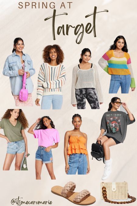 Recent spring finds at target! 
Crochet tops, colorful tops, jean shorts, ruffled tops, jean jacket, woven bag, braided sandals, spring look, spring outfits 

#LTKSeasonal #LTKunder50 #LTKstyletip