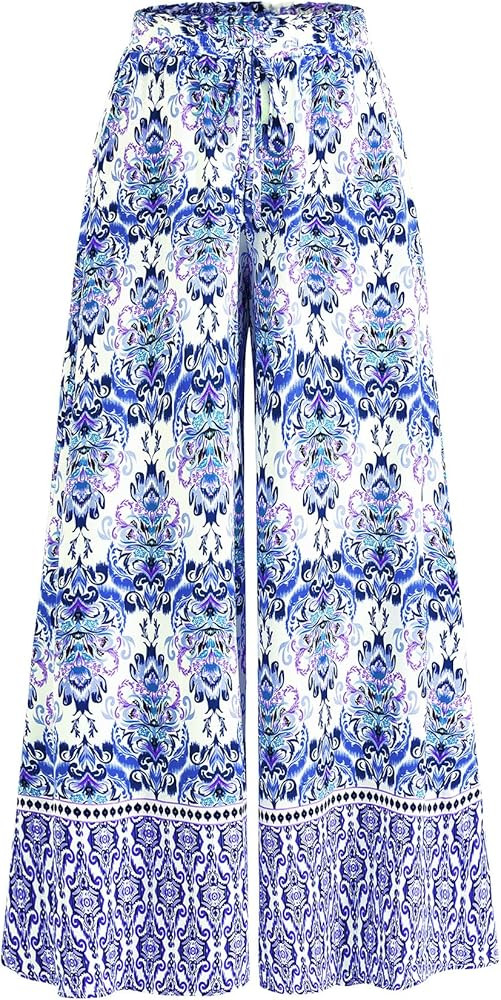 CFLONGE Women Wide Leg Pants Casual High Waist Floral Palazzo Pants for Women Flowy Trendy Lounge... | Amazon (US)