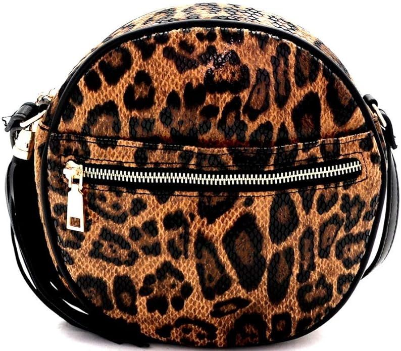 Girls Womens Leopard Snake Print Fur Leather Round Square Crossbody Bag | Amazon (US)