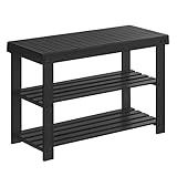 SONGMICS Shoe Rack Bench, 3-Tier Bamboo Shoe Storage Organizer, Entryway Bench, Holds Up to 286 lb, 11.3 x 27.6 x 17.8 Inches, for Entryway Bathroom Bedroom, Black ULBS04H | Amazon (US)