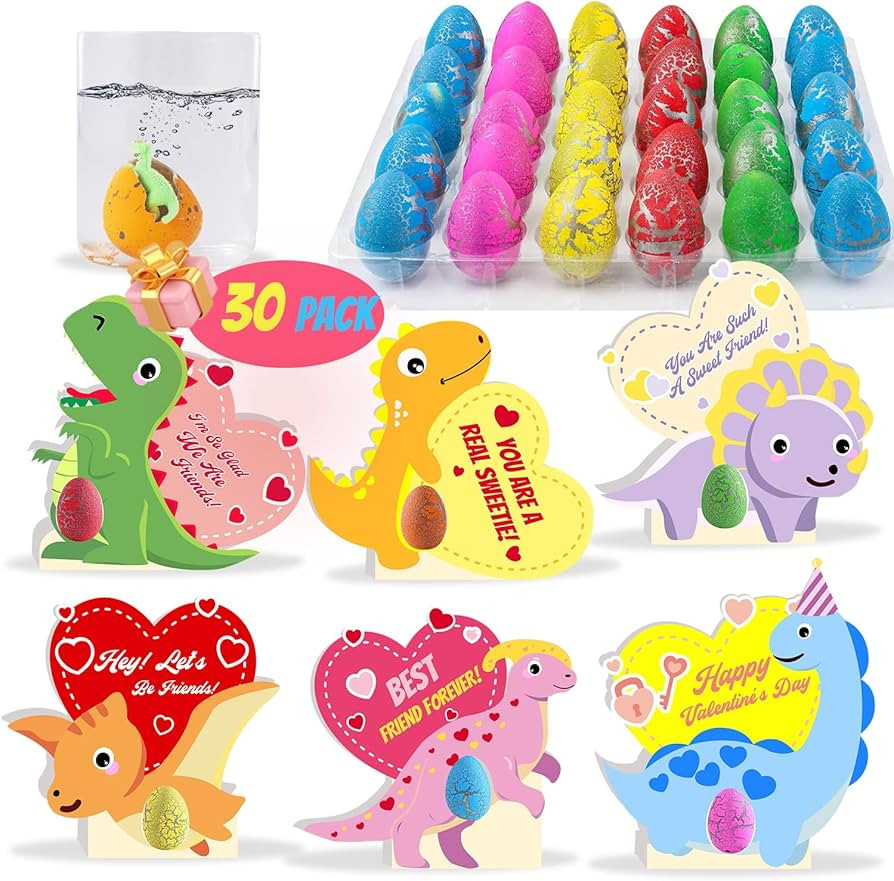 NAISEN 30 PACK 3D Valentines Day Cards for Kids with Hatching Dinosaur Eggs, 6 Designs Valentines... | Amazon (US)
