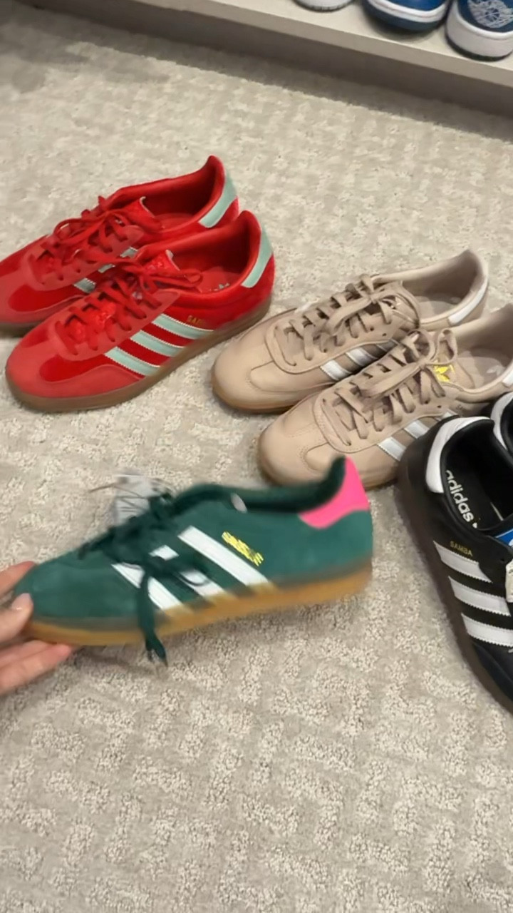 Can you tell I love Adidas?! Just got my new green gazelles! For gazelles, size down half a size. For Sambas- they run true to size.