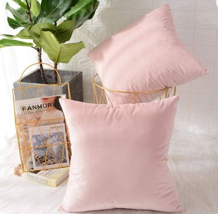  Pack of 2, Velvet Soft Decorative Square Throw Pillow Cover Cushion Covers Pillow case, Home Decor Decorations for Sofa Couch Bed Chair 18x18 Inch/45x45 cm (Light Pink)

#LTKHome #LTKSaleAlert #LTKStyleTip