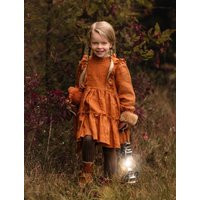 Girl Linen Tiered Dress in Burnt Orange With Long Sleeve & Frills Bodice | Etsy (US)