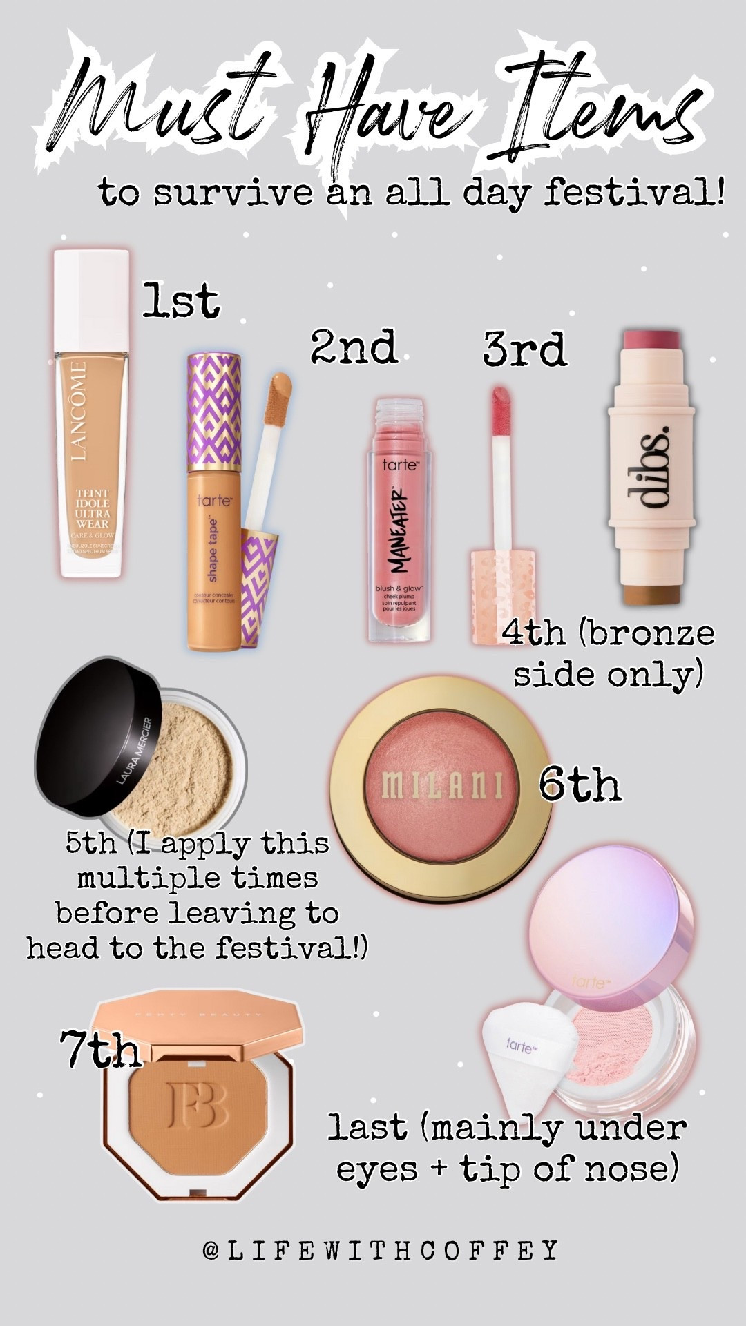 The items I swear by to keep my face from melting during an all day festival event. I have oily skin so my face shines easily - but these items together prevent that! 

#LTKBeauty #LTKParties #LTKStyleTip