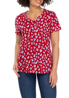 Kim Rogers Women's Petite Perfectly Soft Short Sleeve V-Neck T-Shirt, Red, PS | Belk