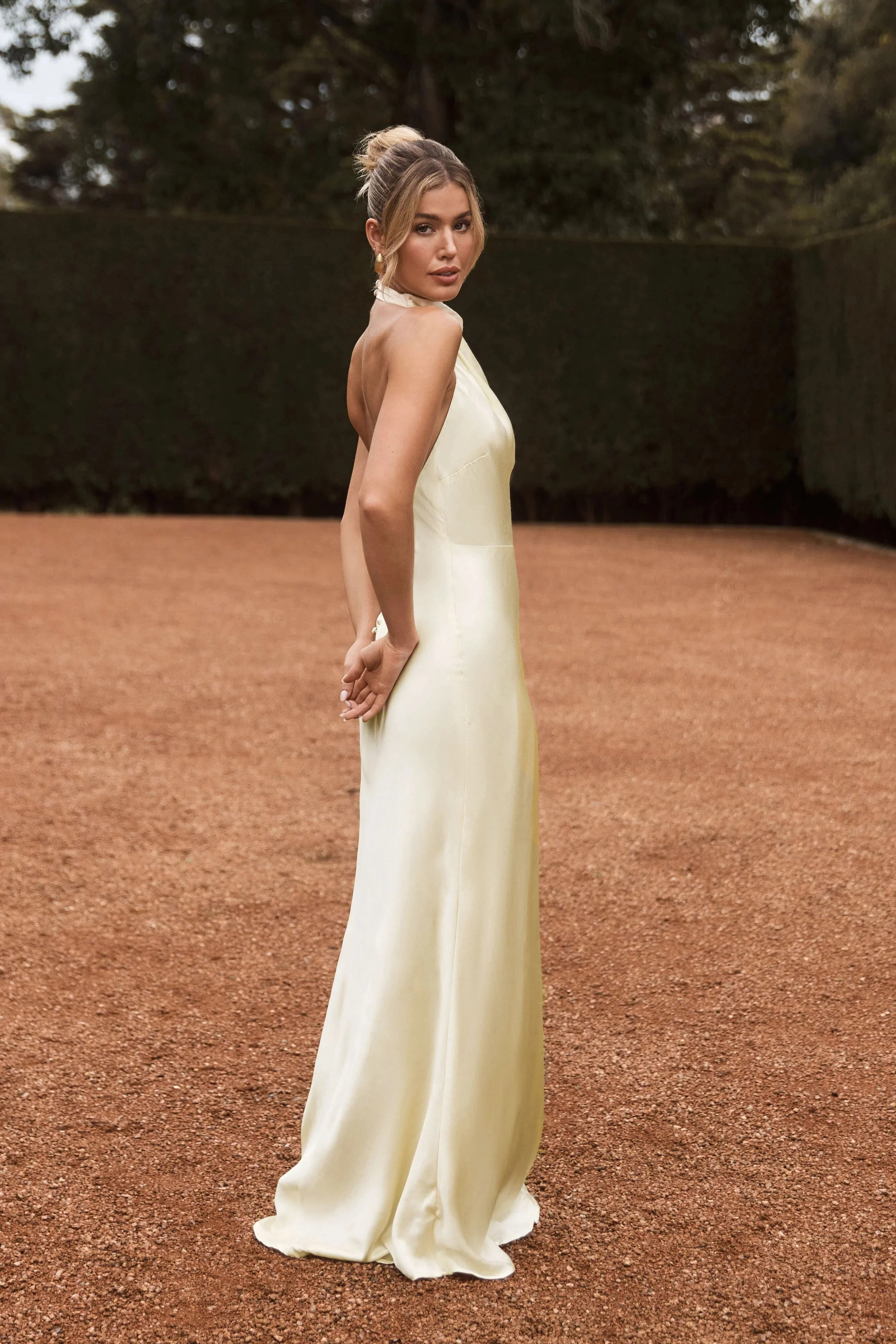 Esther Iridescent Satin Cowl Maxi Dress - Lemon Sorbet | MESHKI US