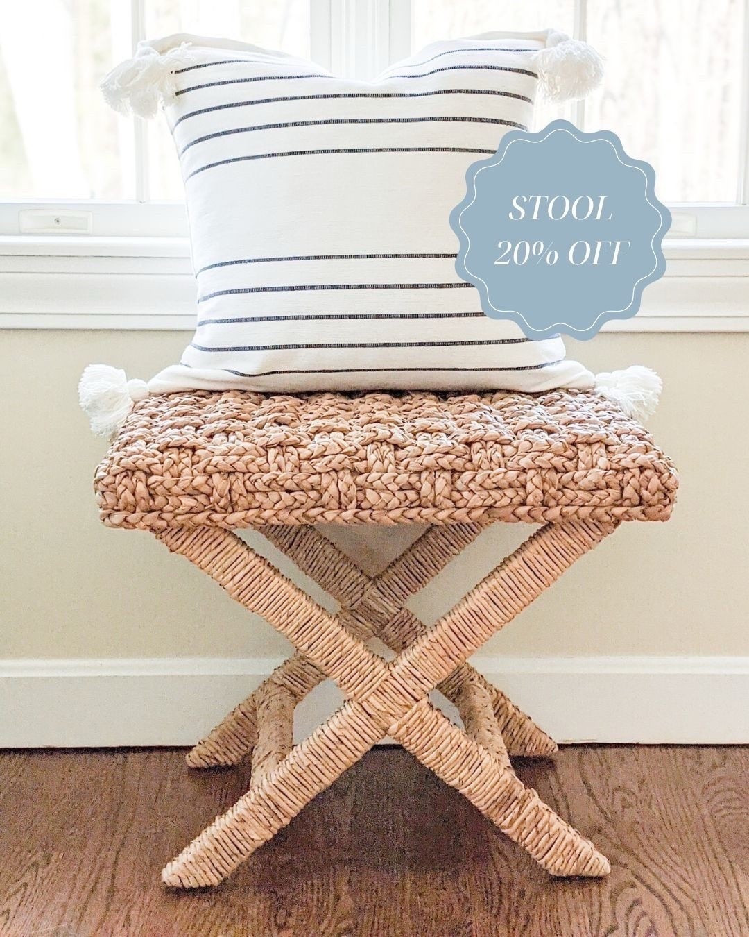 This X-Base Stool is so versatile and is 20% off right now as part of Serena & Lily's sitewide sale, which ends TOMORROW, 3/18! Place two at the foot of a bed, use in a bathroom next to the tub, as extra seating in a living room, etc. The possibilities are endless! Also linking a great designer “look for less” option that came out after I bought this stool! Pillow is discontinued but linking a couple of similar options.
- 
coastal furniture, woven furniture, serena & lily stool, coastal style, coastal home decor, bedroom furniture, living room furniture, bathroom stool, bedroom bench, bench for end of bed, coastal pillow covers, fall pillows, fall pillow covers, striped pillows, pillows with tassels, neutral pillows, Amazon stools, costa stool


#LTKSaleAlert #LTKHome