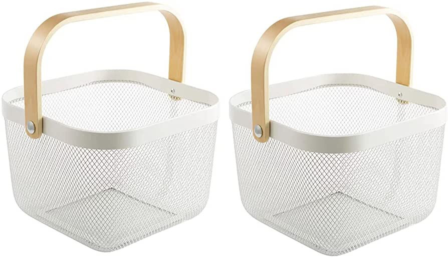 AJIODA 2 Pack Metal Mesh Steel Basket, Storage Organizer Basket Multi-function Hanging Kitchen Ba... | Amazon (US)