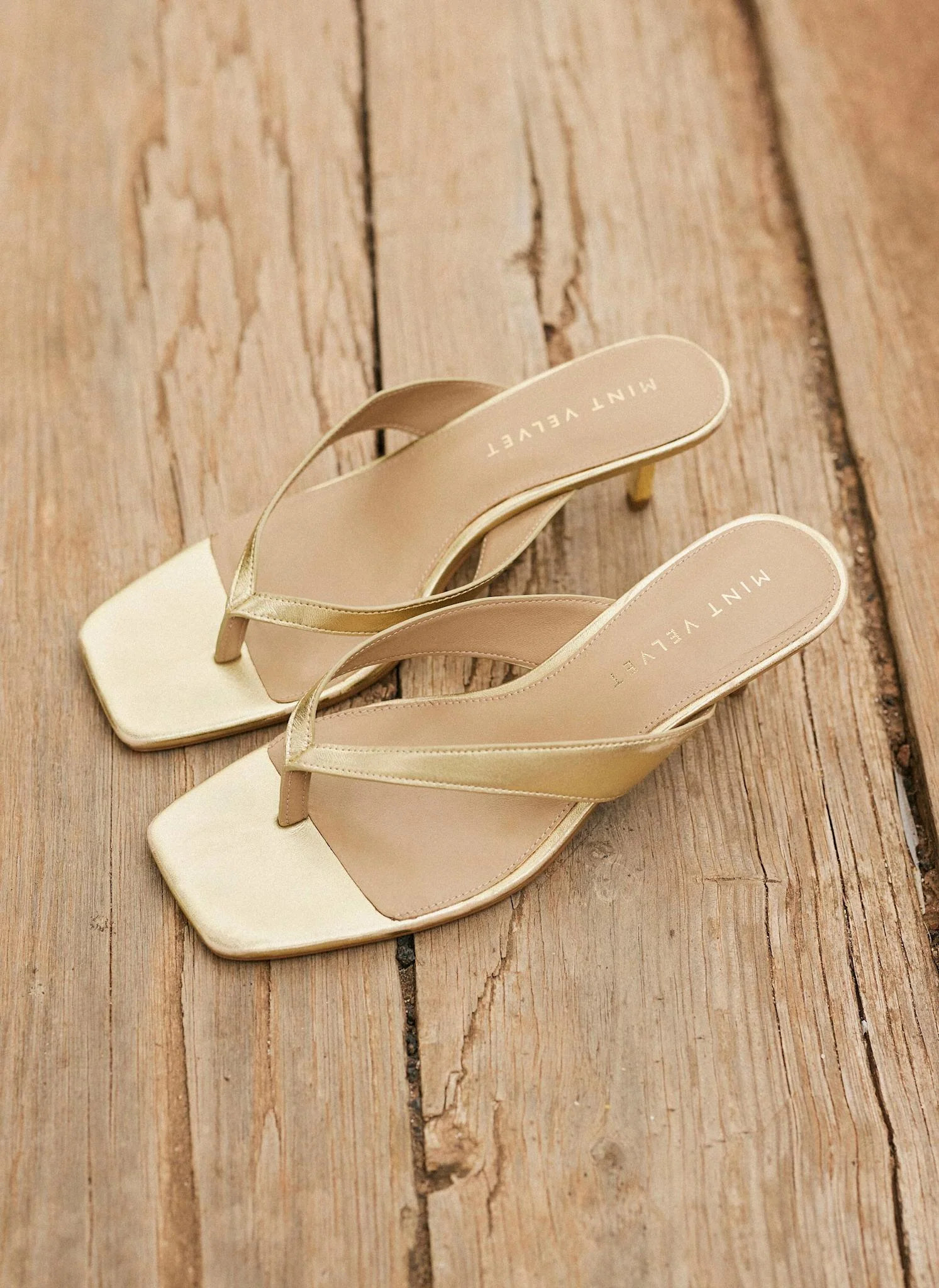 Betty Gold Leather Flip Flop Heels | Mint Velvet