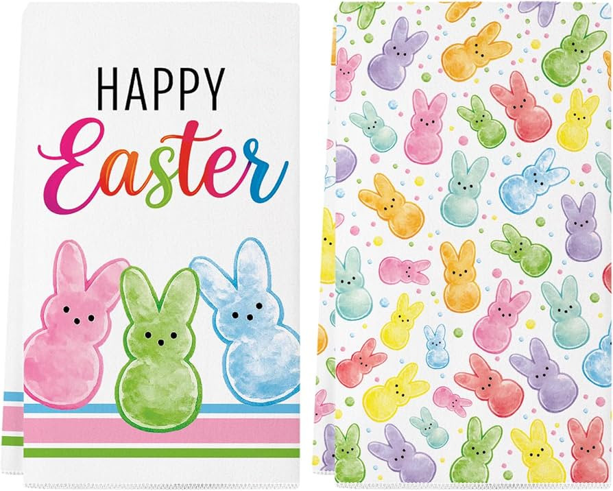 Siilues Easter Kitchen Towels, Colorful Peeps Happy Easter Dish Towels 18x26 Inch Bunny Kitchen H... | Amazon (US)