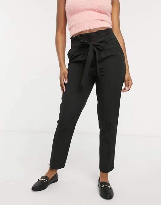 New Look high waist paperbag pants in black | ASOS (Global)