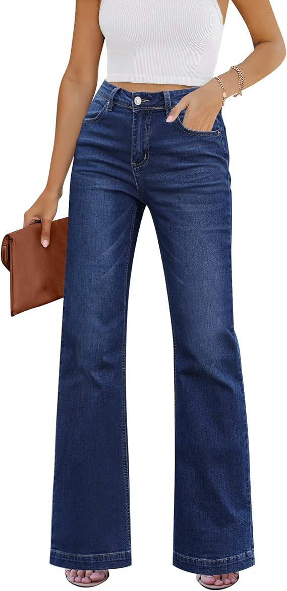 GRAPENT Womens Flare Jeans High Waisted Wide Leg Baggy Jean for Women Stretch Denim Pants | Amazon (US)