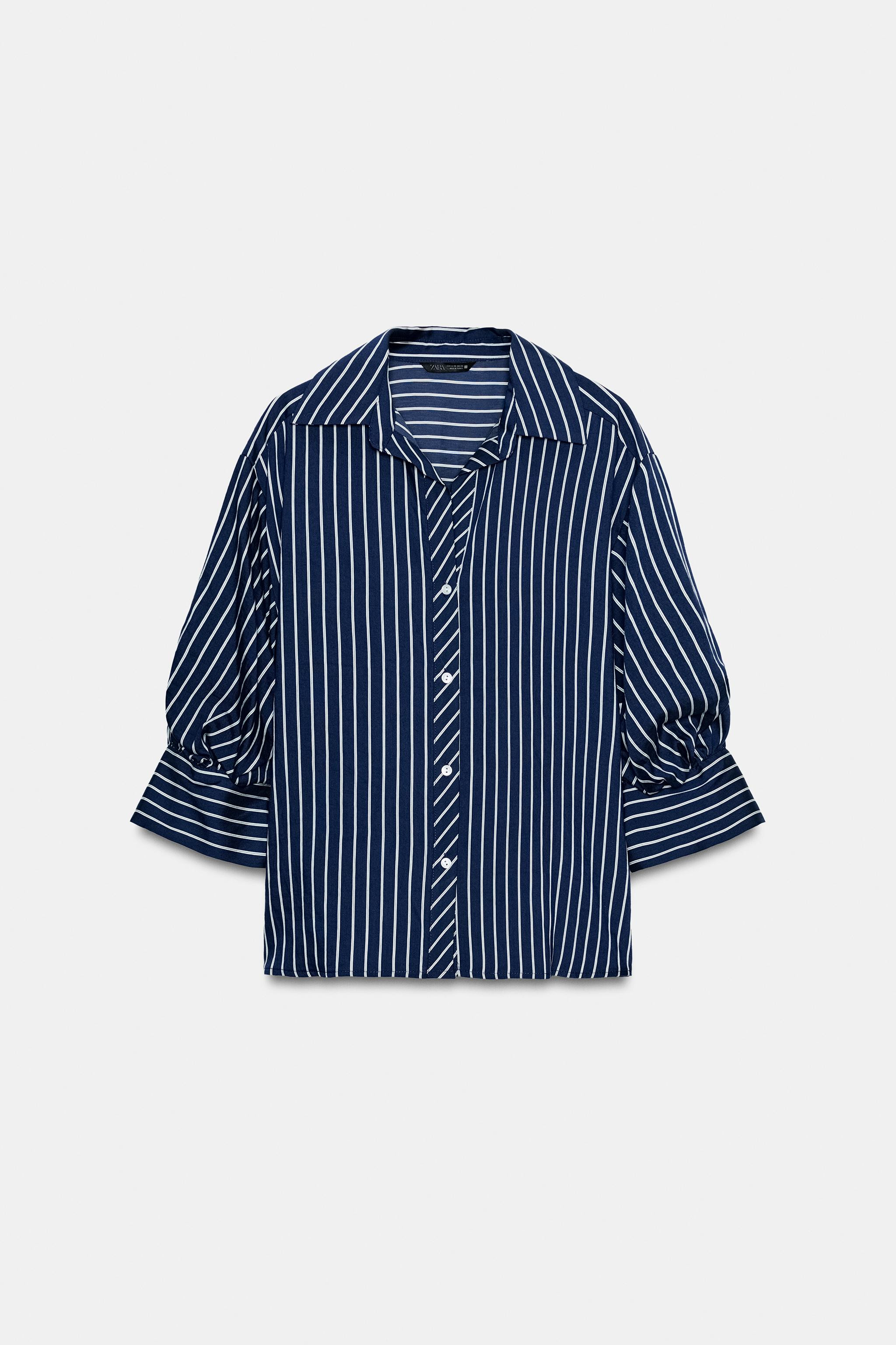 STRIPED BALLOON SLEEVE SHIRT | Zara US