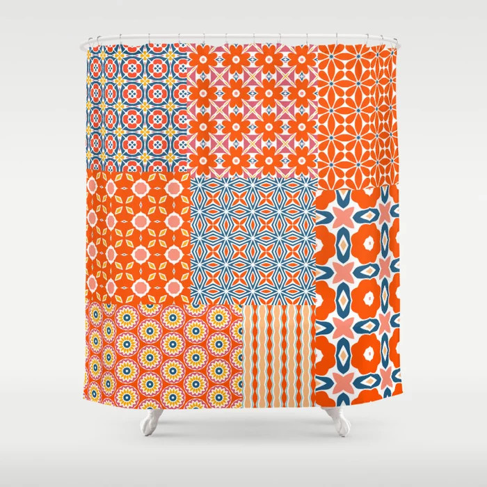 Cheerful Patchwork Quilt Pattern Shower Curtain | Society6