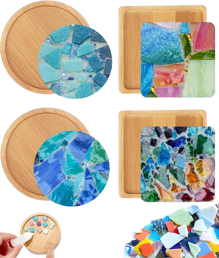 4 Sets DIY Mosaic Kits for Adults with Wooden Coasters, Mixed Color Glass Mosaic Tiles Craft Kits... | Amazon (US)