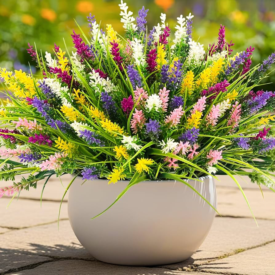 N&T NIETING 10 Bundles Artificial Plants Outdoor Fake Monkey Grass with Flowers for Pot Garden Ve... | Amazon (US)