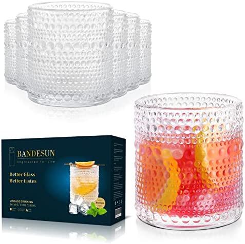 Bandesun Romantic Water Glasses, 12 oz Hobnail Drinking Glasses Set 6, Embossed Vintage Glassware... | Amazon (US)