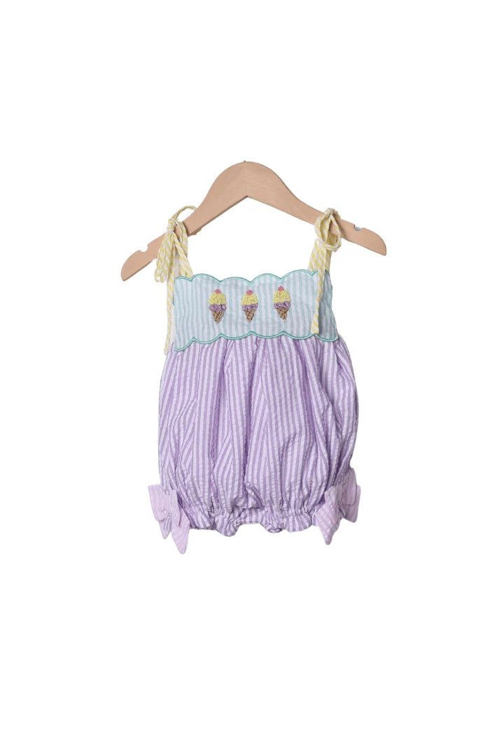 French Knot Ice Cream Seersucker Bubble | The Smocked Flamingo