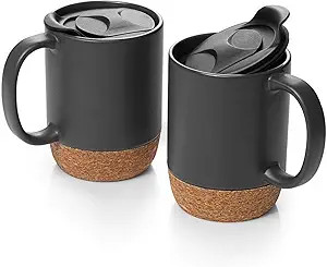 DOWAN 15 oz Coffee Mugs, Set of 2 Large Ceramic Mugs, Mug Set with Insulated Cork Bottom and Spla... | Amazon (US)