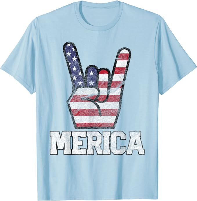 Merica Rock Sign 4th of July Vintage American Flag Retro USA T-Shirt | Amazon (US)