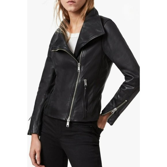 AllSaints Ellis Leather Biker Black Women's Jacket Size 2 | Poshmark