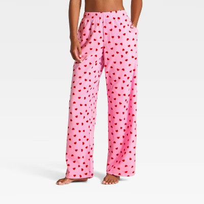Women's Microfleece Pajama Pants - Wild Fable™ Pink Hearts XS | Target