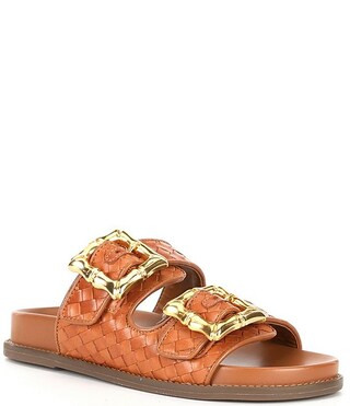 Enola Sporty Woven Leather Bamboo Buckle Detail Slide Sandals | Dillard's