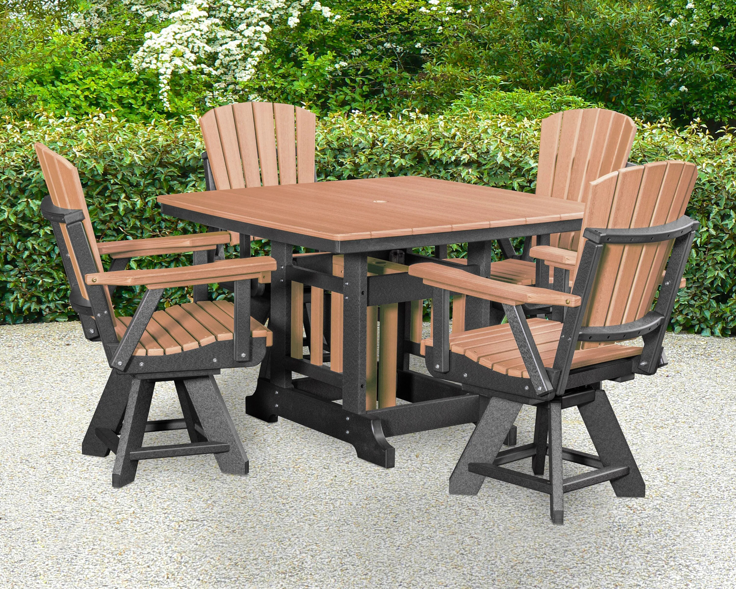 American Furniture Classics Adirondack 5 -Piece Black Patio Dining Set HDPE Square Table with 4 Swivel Chairs one_size | DJ130CBK-K | Lowe's