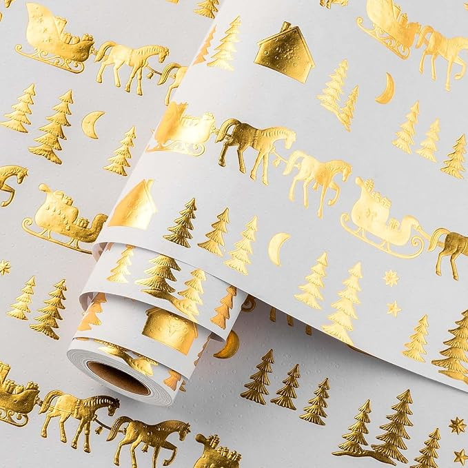 Homeral Christmas Wrapping Paper Roll - 46.8 sq.ft. 3D Embossed Sleigh, Carriage, Tree, Moon, Hou... | Amazon (US)