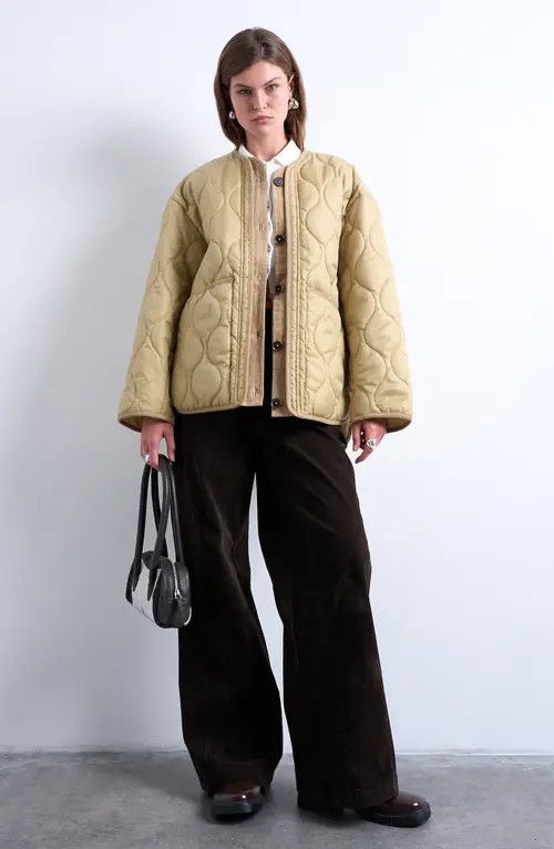 Topshop Double Layer Quilted Liner Jacket in Beige at Nordstrom, Size Medium | Nordstrom