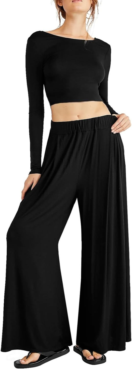 MEALMATO Womens 2 Piece Outfits Alia Set Two Piece Lounge Set Long Sleeve Wide Leg Pajama Sets wi... | Amazon (US)