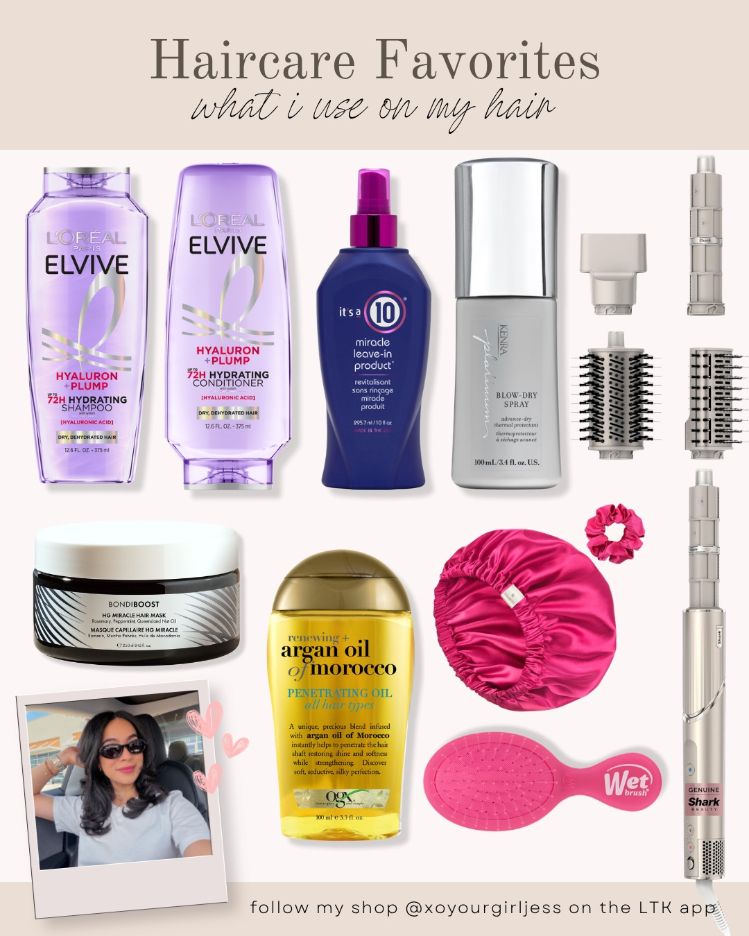 HAIRCARE FAVORITES: WHAT I USE ON MY HAIR ✨ haircare favorites, haircare routine, hair products, haircare products, hair care essentials, haircare must haves, hair products I use, favorite hair products, hair routine, healthy hair routine, hair wash day, wash day routine, hair styling products, hair styling routine, hair repair, dry hair care, damaged hair care, hydrating hair products, moisturizing hair products, heat protectant, heat protection spray, leave in conditioner, hair mask, hair oil, argan oil, blow dry routine, blow dry products, blowout routine, at home blowout, smooth hair routine, shiny hair, soft hair, frizz control, frizzy hair products, hair growth routine, hair tools, blow dryer brush, hot air brush, curling tool, Shark hair tools, Shark FlexStyle, Wet Brush, L'Oreal Elvive, It's a 10, Kenra, OGX argan oil, BONDIBOOST, affordable haircare, drugstore haircare, haircare favorites, beauty favorites, beauty routine, everyday hair routine, haircare recommendations, hair products worth trying,  

 #LTKgrwm #LTKootd #LTKselfcare