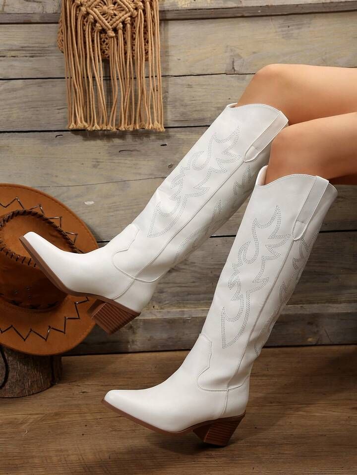 Western Embroidered Retro Knight Boots, Trendy Outdoor Spring/autumn Boots | SHEIN