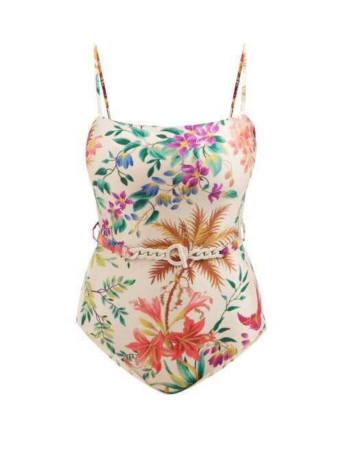 Zimmermann - Tropicana Strapless Chain-belt Swimsuit - Womens - Cream Print | Matches (US)