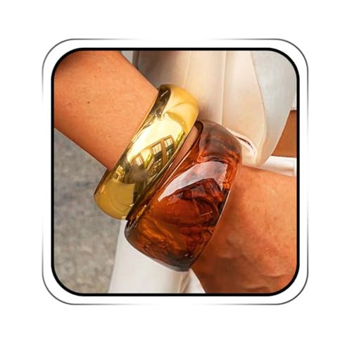 ACEDRE Chunky Resin Bangle Bracelet Set Gold Round Acrylic Wide Wristbands Statement 2PCS Jewelry for Women | Amazon (US)