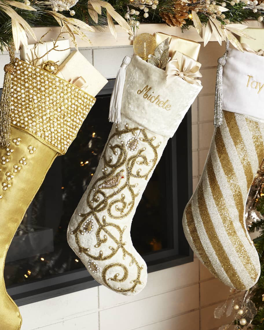 Sudha Pennathur 23" Velvet Embroidered Swirl Stocking | Neiman Marcus