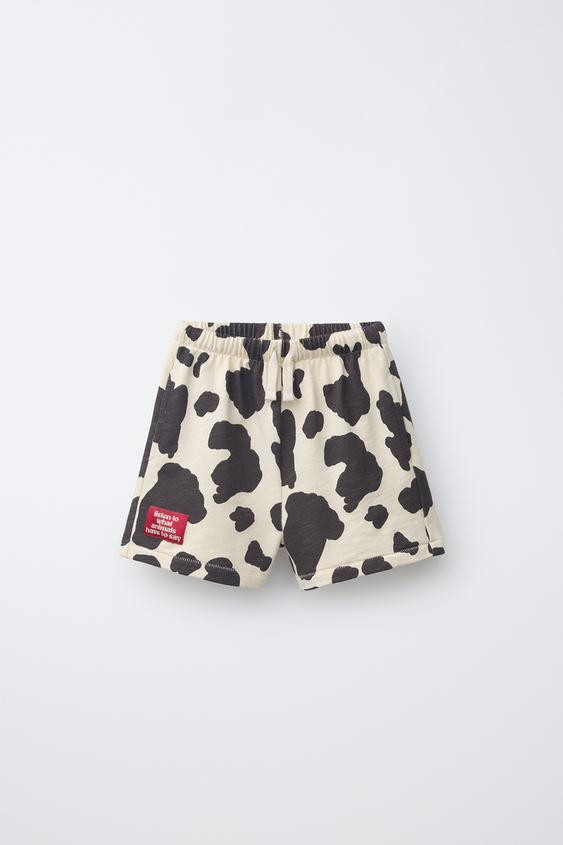 COW PRINT PLUSH SHORTS | Zara US