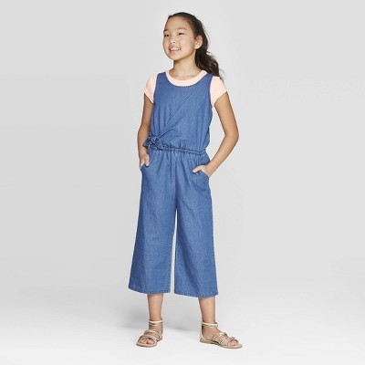Girls' Tie Waist Jumpsuit - Cat & Jack™ Blue | Target