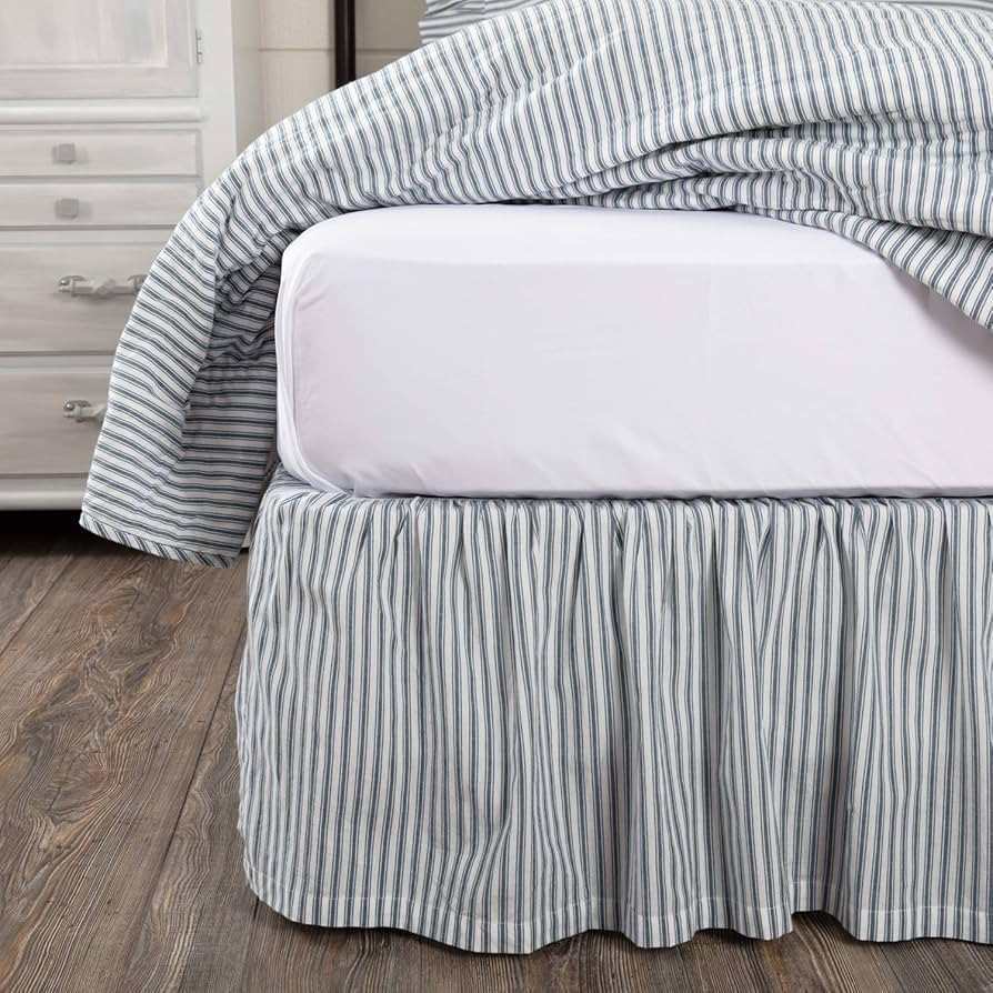 VHC Brands Sawyer Mill Ticking Striped Cotton Farmhouse Split Corners Gathered King Bed Skirt, 78... | Amazon (US)