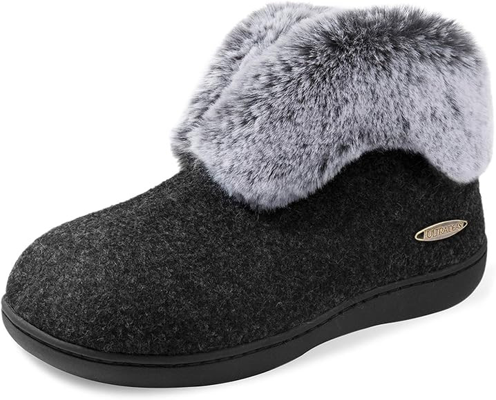 ULTRAIDEAS Women's Cozy Memory Foam Slippers with Plush Faux Fur Collar, Wool-Like Blend Cotton C... | Amazon (CA)