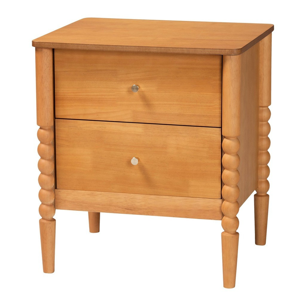 Lucera Bobbin Wood Nightstand with Two Drawers In Oak Brown | 1stopbedrooms