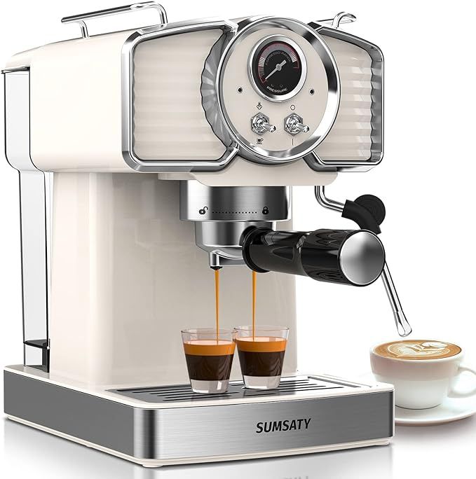SUMSATY Espresso Coffee Machine 20 Bar, Retro Espresso Maker with Milk Frother Steamer Wand for C... | Amazon (US)