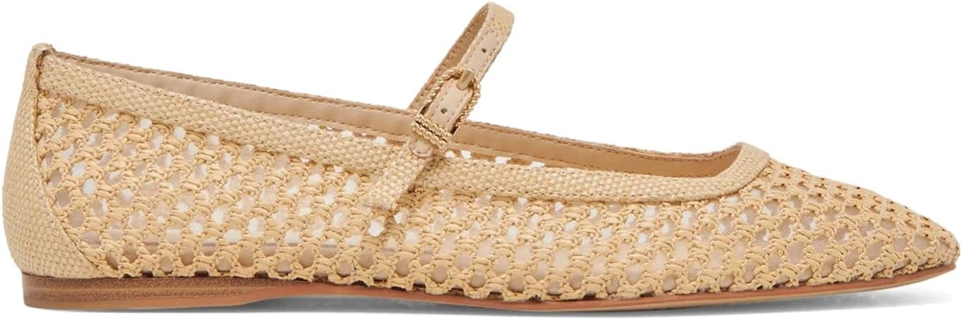 Women's Raffia Mesh Mary Jane Flat Shoes Square Toe Dressy Ballet Flats for Woven Natural Brown | Amazon (US)