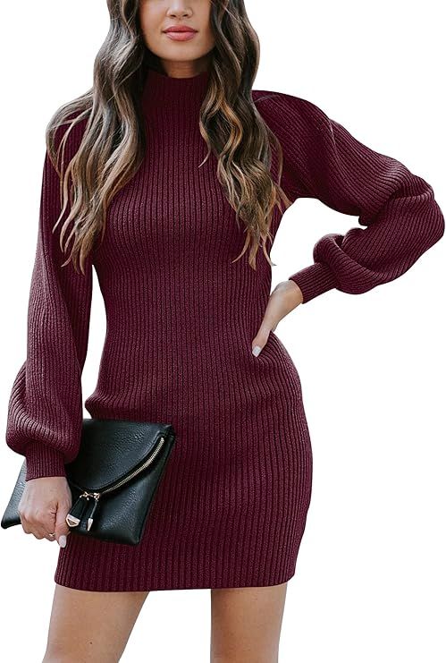 ANRABESS Women Turtleneck Long Sleeve Knit Stretchable Elasticity Slim Sweater Bodycon Mini Sweat... | Amazon (US)