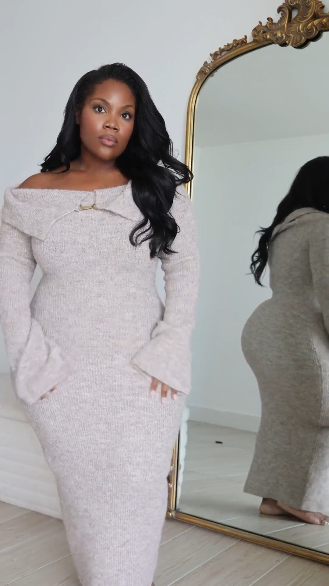 An easy date night look for cooler nights from Meshki. 🤍 Dress is also 30% off! 

Love how cozy this dress is while still serving chic vibes

Wearing a size xl.

Sweater dress, Meshki dress, long sleeve dress, Amazon accessories, off the shoulder dress, Emmy Petit 

#LTKSeasonal #LTKPetite #LTKMidsize