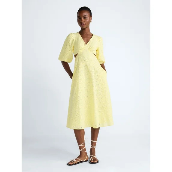 Scoop Women's Eyelet Cutout Cotton Midi Dress, Sizes 0-18 | Walmart (US)